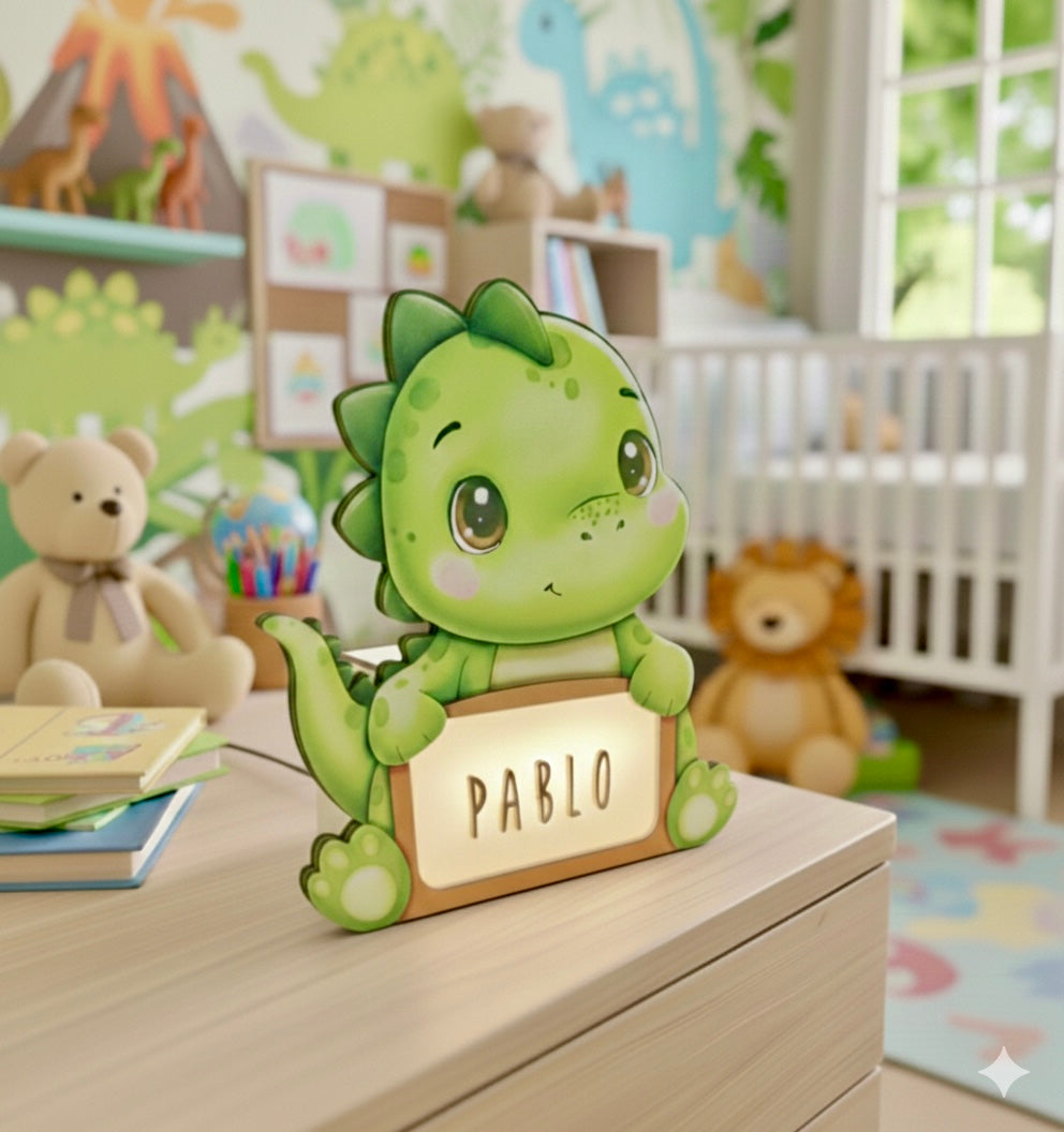 Lampara Infantil Madera Aniwoods Dinosaurico