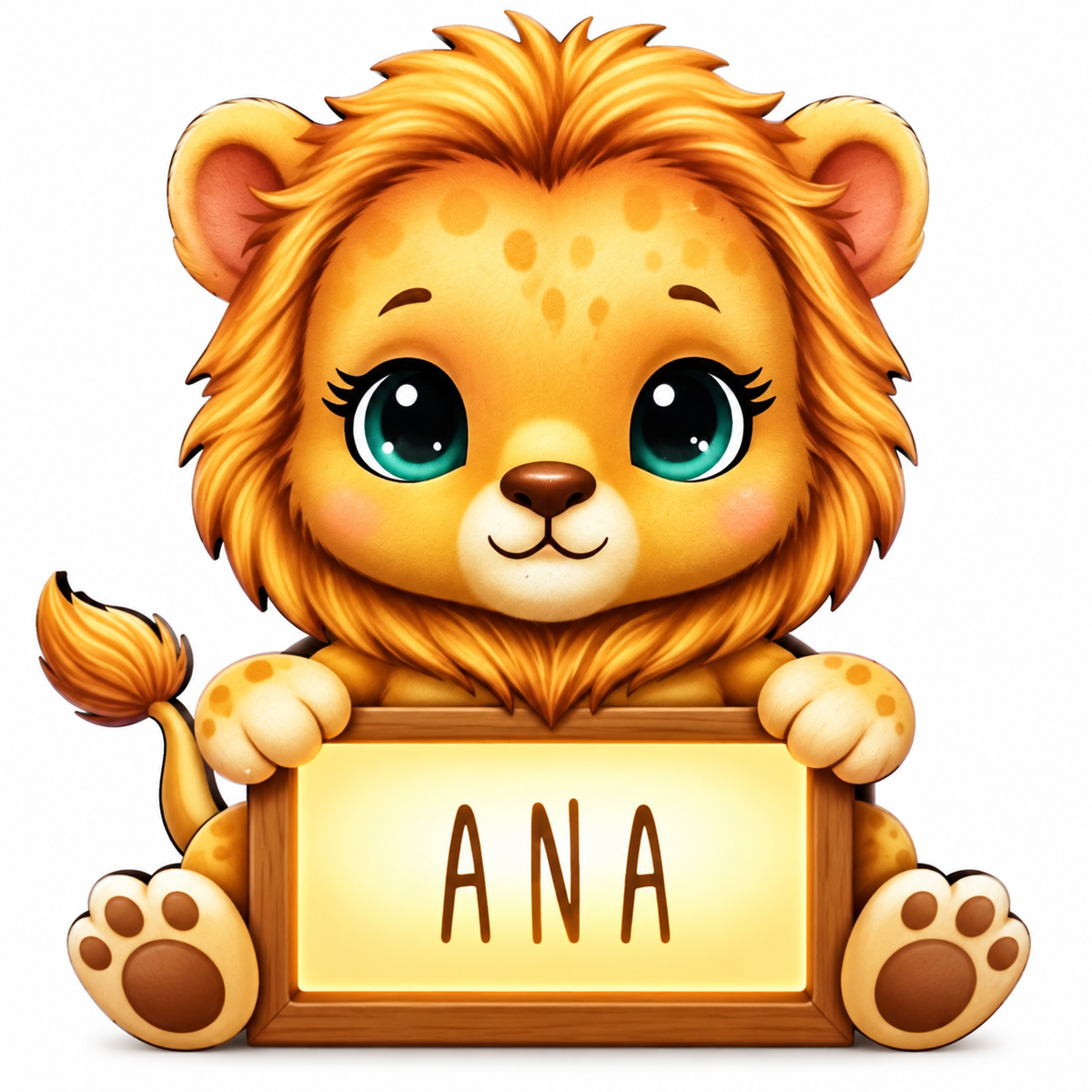 Lampara Infantil Madera Personalizable con tú nombre. Aniwoods Leoncico
