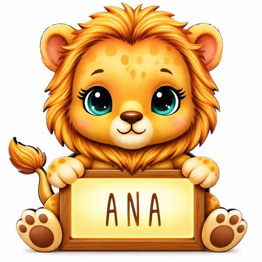 Lampara Infantil Madera Personalizable con tú nombre. Aniwoods Leoncico