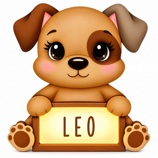 Lampara Infantil Madera Personalizable con tú nombre. Aniwoods Perrico