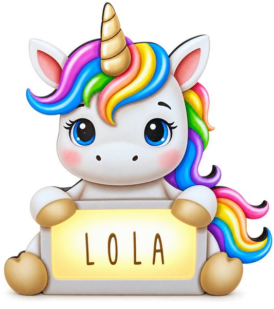 Lampara Infantil Madera Personalizable con tú nombre. Aniwoods Unicornico